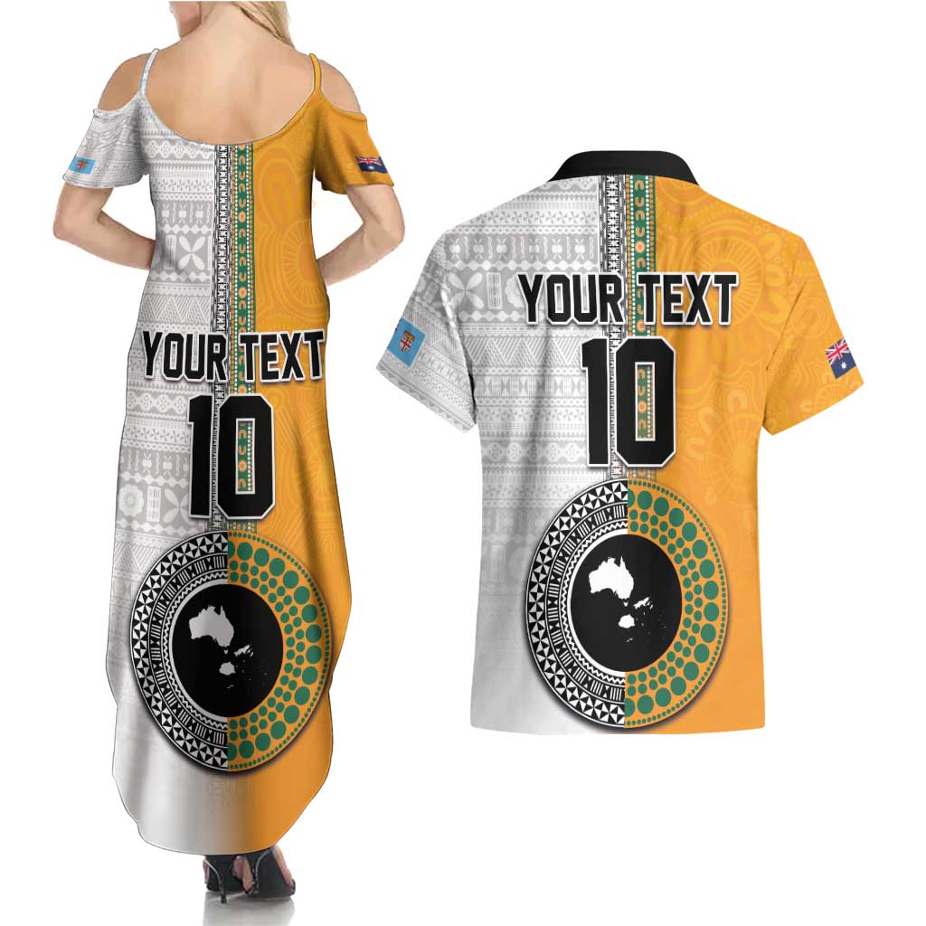 Custom Fiji and Australia Rugby Couples Matching Summer Maxi Dress and Hawaiian Shirt Aboriginal and Fijian Masi Pattern LT03 - Polynesian Pride