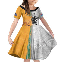 Custom Fiji and Australia Rugby Family Matching Long Sleeve Bodycon Dress and Hawaiian Shirt Aboriginal and Fijian Masi Pattern LT03 Daughter's Dress White - Polynesian Pride