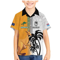 Custom Fiji and Australia Rugby Family Matching Mermaid Dress and Hawaiian Shirt Aboriginal and Fijian Masi Pattern LT03 Son's Shirt White - Polynesian Pride
