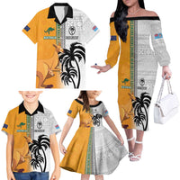 Custom Fiji and Australia Rugby Family Matching Off The Shoulder Long Sleeve Dress and Hawaiian Shirt Aboriginal and Fijian Masi Pattern LT03 - Polynesian Pride
