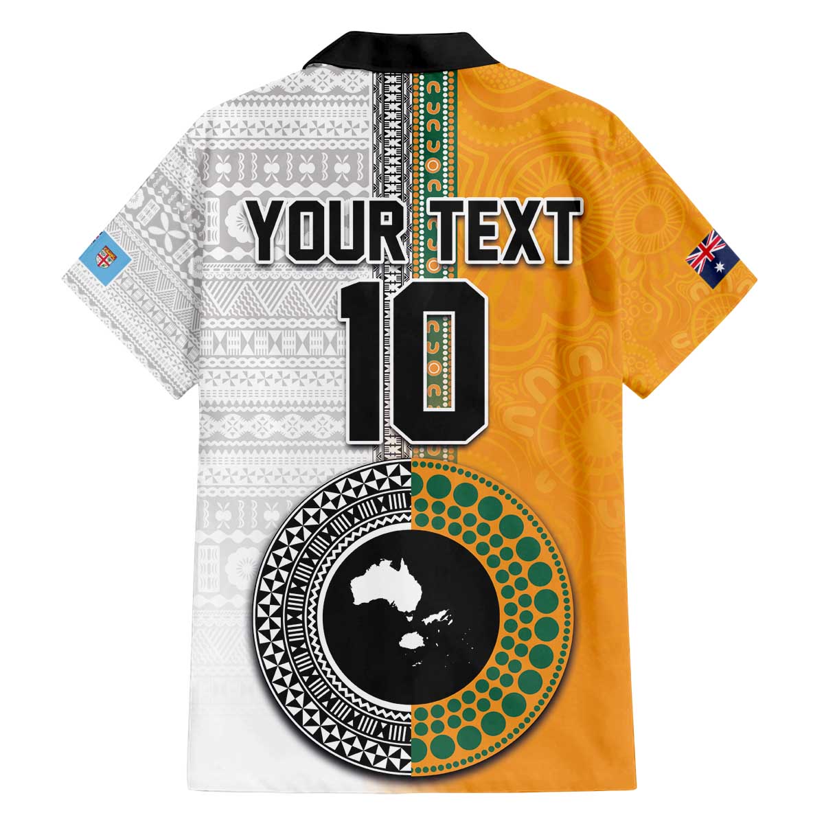 Custom Fiji and Australia Rugby Family Matching Off The Shoulder Long Sleeve Dress and Hawaiian Shirt Aboriginal and Fijian Masi Pattern LT03 - Polynesian Pride