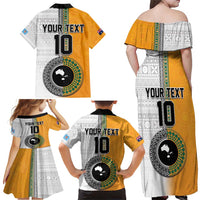 Custom Fiji and Australia Rugby Family Matching Off Shoulder Maxi Dress and Hawaiian Shirt Aboriginal and Fijian Masi Pattern LT03 - Polynesian Pride