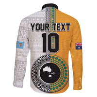 Custom Fiji and Australia Rugby Family Matching Off Shoulder Maxi Dress and Hawaiian Shirt Aboriginal and Fijian Masi Pattern LT03 - Polynesian Pride