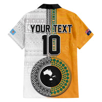 Custom Fiji and Australia Rugby Family Matching Off Shoulder Short Dress and Hawaiian Shirt Aboriginal and Fijian Masi Pattern LT03 - Polynesian Pride