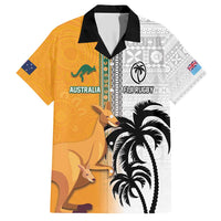 Custom Fiji and Australia Rugby Family Matching Short Sleeve Bodycon Dress and Hawaiian Shirt Aboriginal and Fijian Masi Pattern LT03 Dad's Shirt - Short Sleeve White - Polynesian Pride