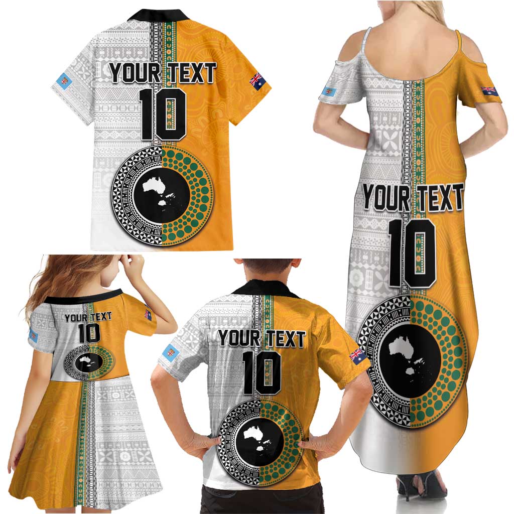 Custom Fiji and Australia Rugby Family Matching Summer Maxi Dress and Hawaiian Shirt Aboriginal and Fijian Masi Pattern LT03 - Polynesian Pride