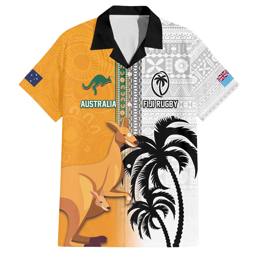 Custom Fiji and Australia Rugby Family Matching Summer Maxi Dress and Hawaiian Shirt Aboriginal and Fijian Masi Pattern LT03 Dad's Shirt - Short Sleeve White - Polynesian Pride