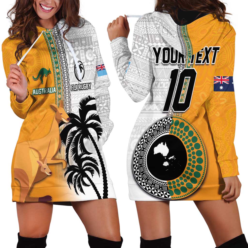 Custom Fiji and Australia Rugby Hoodie Dress Aboriginal and Fijian Masi Pattern LT03 - Polynesian Pride