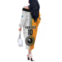 Custom Fiji and Australia Rugby Off The Shoulder Long Sleeve Dress Aboriginal and Fijian Masi Pattern LT03 - Polynesian Pride