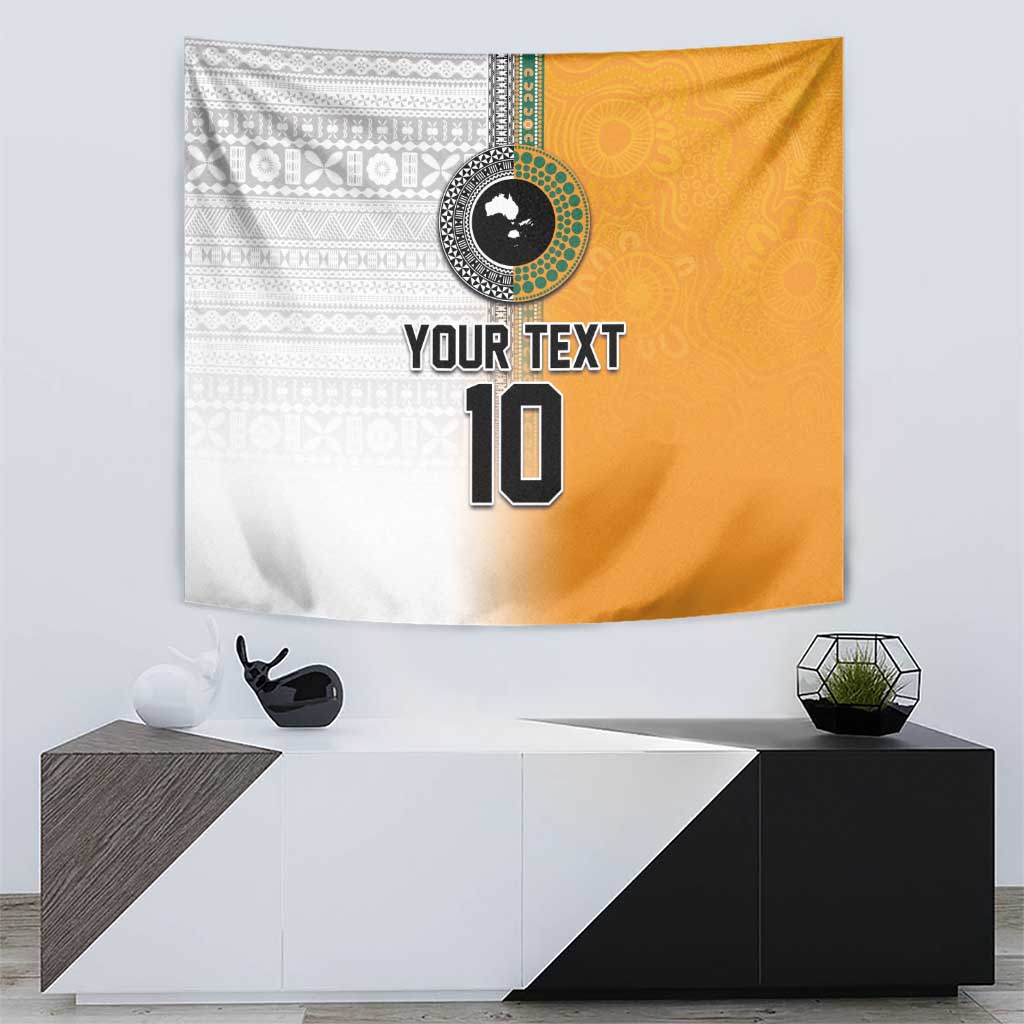 Custom Fiji and Australia Rugby Tapestry Aboriginal and Fijian Masi Pattern