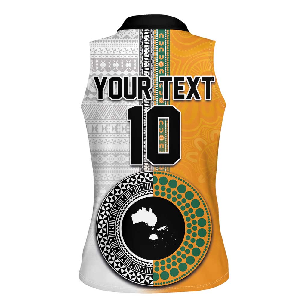 Custom Fiji and Australia Rugby Women Sleeveless Polo Shirt Aboriginal and Fijian Masi Pattern LT03 - Polynesian Pride