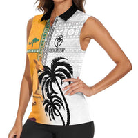 Custom Fiji and Australia Rugby Women Sleeveless Polo Shirt Aboriginal and Fijian Masi Pattern LT03 - Polynesian Pride