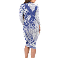 American Samoa Pago Pago Aeto Family Matching Long Sleeve Bodycon Dress and Hawaiian Shirt Wingstyle Blue-White Color LT03 - Polynesian Pride