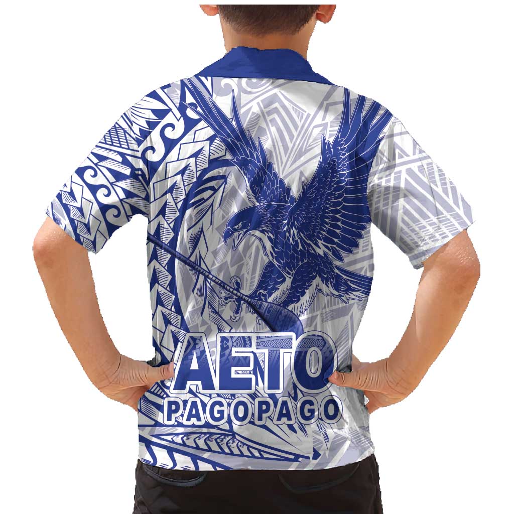 American Samoa Pago Pago Aeto Family Matching Mermaid Dress and Hawaiian Shirt Wingstyle Blue-White Color LT03 - Polynesian Pride