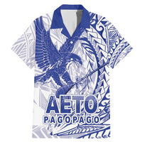 American Samoa Pago Pago Aeto Family Matching Mermaid Dress and Hawaiian Shirt Wingstyle Blue-White Color LT03 Dad's Shirt - Short Sleeve White - Polynesian Pride
