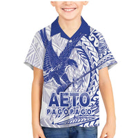 American Samoa Pago Pago Aeto Family Matching Mermaid Dress and Hawaiian Shirt Wingstyle Blue-White Color LT03 Son's Shirt White - Polynesian Pride