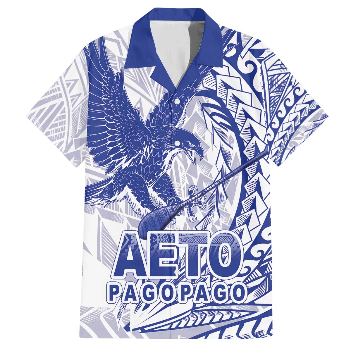American Samoa Pago Pago Aeto Family Matching Off The Shoulder Long Sleeve Dress and Hawaiian Shirt Wingstyle Blue-White Color LT03 Dad's Shirt - Short Sleeve White - Polynesian Pride