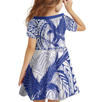 American Samoa Pago Pago Aeto Family Matching Off Shoulder Maxi Dress and Hawaiian Shirt Wingstyle Blue-White Color LT03 - Polynesian Pride