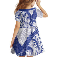 American Samoa Pago Pago Aeto Family Matching Off Shoulder Short Dress and Hawaiian Shirt Wingstyle Blue-White Color LT03 - Polynesian Pride