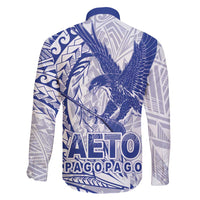 American Samoa Pago Pago Aeto Family Matching Off Shoulder Short Dress and Hawaiian Shirt Wingstyle Blue-White Color LT03 - Polynesian Pride