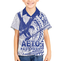 American Samoa Pago Pago Aeto Family Matching Short Sleeve Bodycon Dress and Hawaiian Shirt Wingstyle Blue-White Color LT03 Son's Shirt White - Polynesian Pride