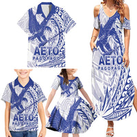 American Samoa Pago Pago Aeto Family Matching Summer Maxi Dress and Hawaiian Shirt Wingstyle Blue-White Color LT03 - Polynesian Pride