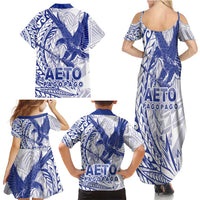 American Samoa Pago Pago Aeto Family Matching Summer Maxi Dress and Hawaiian Shirt Wingstyle Blue-White Color LT03 - Polynesian Pride