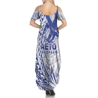 American Samoa Pago Pago Aeto Family Matching Summer Maxi Dress and Hawaiian Shirt Wingstyle Blue-White Color LT03 - Polynesian Pride