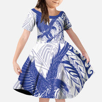 American Samoa Pago Pago Aeto Family Matching Tank Maxi Dress and Hawaiian Shirt Wingstyle Blue-White Color LT03 Daughter's Dress White - Polynesian Pride
