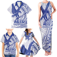 American Samoa Pago Pago Aeto Family Matching Tank Maxi Dress and Hawaiian Shirt Wingstyle Blue-White Color LT03 - Polynesian Pride