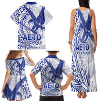 American Samoa Pago Pago Aeto Family Matching Tank Maxi Dress and Hawaiian Shirt Wingstyle Blue-White Color LT03 - Polynesian Pride