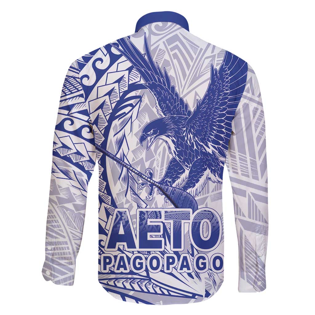 American Samoa Pago Pago Aeto Family Matching Tank Maxi Dress and Hawaiian Shirt Wingstyle Blue-White Color LT03 - Polynesian Pride