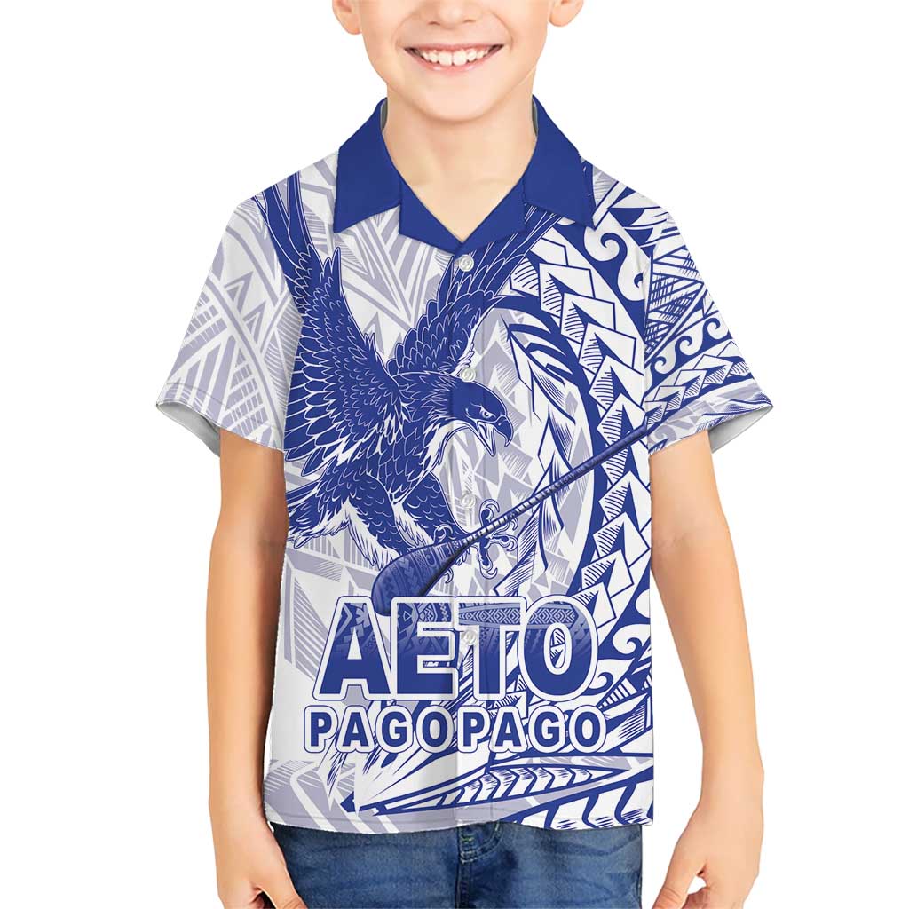 American Samoa Pago Pago Aeto Kid Hawaiian Shirt Wingstyle Blue-White Color LT03 Kid White - Polynesian Pride