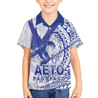 American Samoa Pago Pago Aeto Kid Hawaiian Shirt Wingstyle Blue-White Color LT03 Kid White - Polynesian Pride