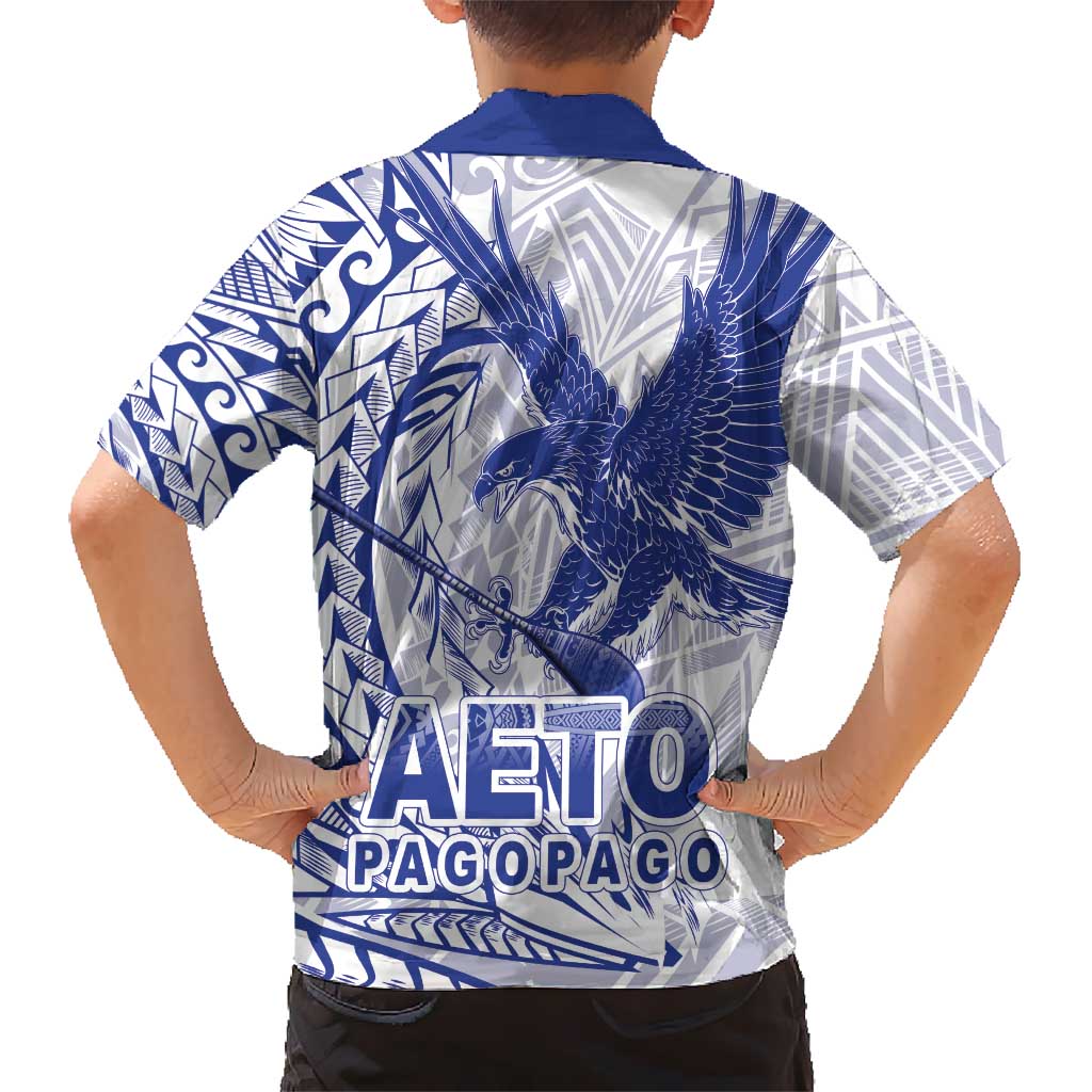 American Samoa Pago Pago Aeto Kid Hawaiian Shirt Wingstyle Blue-White Color LT03 - Polynesian Pride