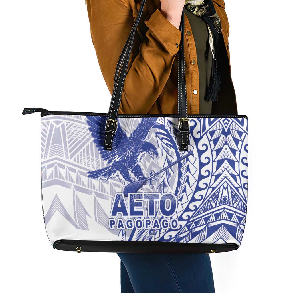 Samoa Pago Pago Aeto Leather Tote Bag Wingstyle Blue-White Color - Polynesian Pride