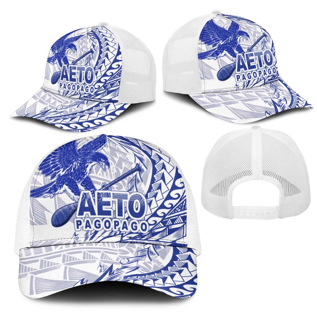 American Samoa Pago Pago Aeto Mesh Trucker Cap Wingstyle Blue-White Color - Polynesian Pride