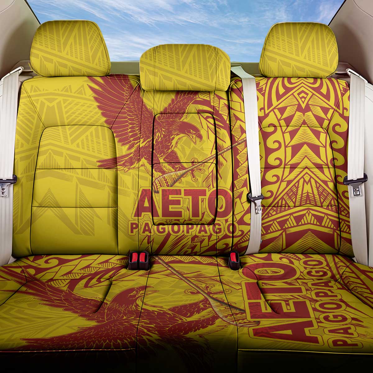 American Samoa Pago Pago Aeto Back Car Seat Cover Wingstyle Red-Gold Color LT03 One Size Yellow - Polynesian Pride