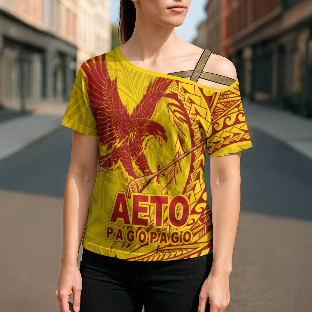 Samoa Pago Pago Aeto Cross Shoulder Shirt Wingstyle Red-Gold Color - Polynesian Pride