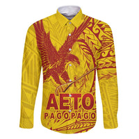 American Samoa Pago Pago Aeto Family Matching Long Sleeve Bodycon Dress and Hawaiian Shirt Wingstyle Red-Gold Color LT03 Dad's Shirt - Long Sleeve Yellow - Polynesian Pride