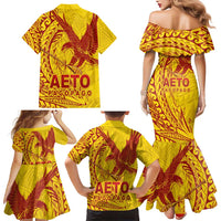 American Samoa Pago Pago Aeto Family Matching Mermaid Dress and Hawaiian Shirt Wingstyle Red-Gold Color LT03 - Polynesian Pride
