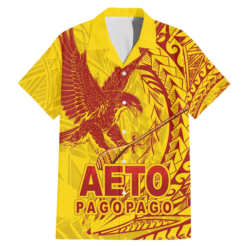 American Samoa Pago Pago Aeto Family Matching Mermaid Dress and Hawaiian Shirt Wingstyle Red-Gold Color LT03 Dad's Shirt - Short Sleeve Yellow - Polynesian Pride