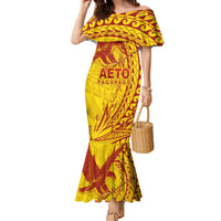 American Samoa Pago Pago Aeto Family Matching Mermaid Dress and Hawaiian Shirt Wingstyle Red-Gold Color LT03 Mom's Dress Yellow - Polynesian Pride