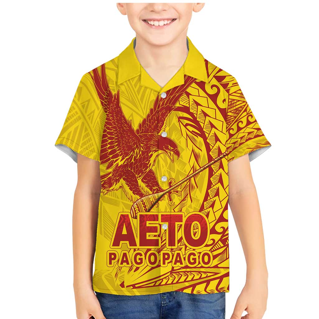 American Samoa Pago Pago Aeto Family Matching Mermaid Dress and Hawaiian Shirt Wingstyle Red-Gold Color LT03 Son's Shirt Yellow - Polynesian Pride