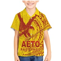 American Samoa Pago Pago Aeto Family Matching Mermaid Dress and Hawaiian Shirt Wingstyle Red-Gold Color LT03 Son's Shirt Yellow - Polynesian Pride