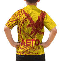 American Samoa Pago Pago Aeto Family Matching Off The Shoulder Long Sleeve Dress and Hawaiian Shirt Wingstyle Red-Gold Color LT03 - Polynesian Pride