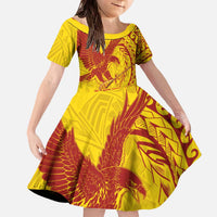 American Samoa Pago Pago Aeto Family Matching Off The Shoulder Long Sleeve Dress and Hawaiian Shirt Wingstyle Red-Gold Color LT03 Daughter's Dress Yellow - Polynesian Pride