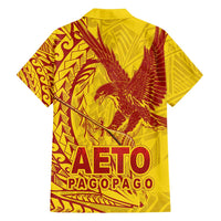 American Samoa Pago Pago Aeto Family Matching Off Shoulder Maxi Dress and Hawaiian Shirt Wingstyle Red-Gold Color LT03 - Polynesian Pride
