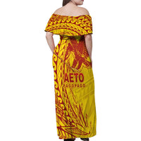 American Samoa Pago Pago Aeto Family Matching Off Shoulder Maxi Dress and Hawaiian Shirt Wingstyle Red-Gold Color LT03 - Polynesian Pride
