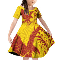 American Samoa Pago Pago Aeto Family Matching Off Shoulder Short Dress and Hawaiian Shirt Wingstyle Red-Gold Color LT03 Daughter's Dress Yellow - Polynesian Pride
